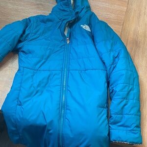 The North Face Kids Teal Blue Hooded Puffer Jacket